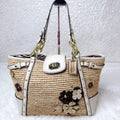 Vintage Coach Hamptons Straw Floral Applique Tote Bag