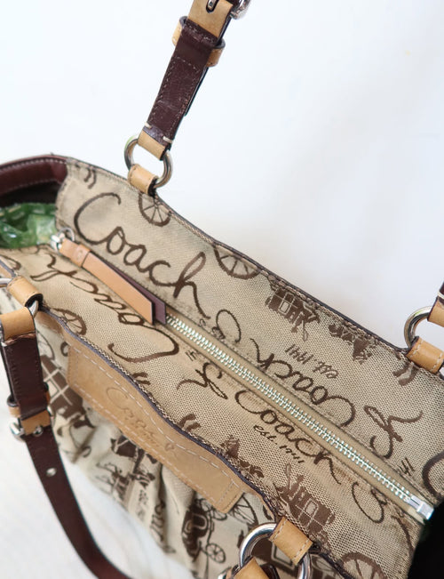 Coach Horse and Carriage Script Pleated Tote Bag