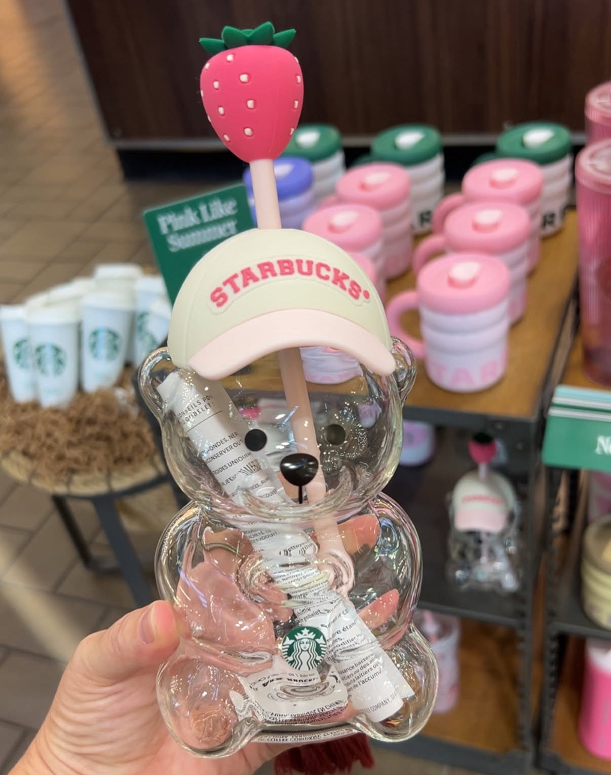 Vaso de cristal Pink Bearista de Starbucks