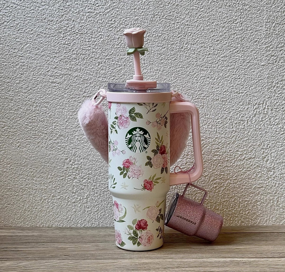 Starbucks China 2026 Rose Garden series double spout stainless steel cup with mini cup pendant