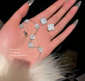Clover Bracelet & Earrings Set (Silver with Rhinestones)