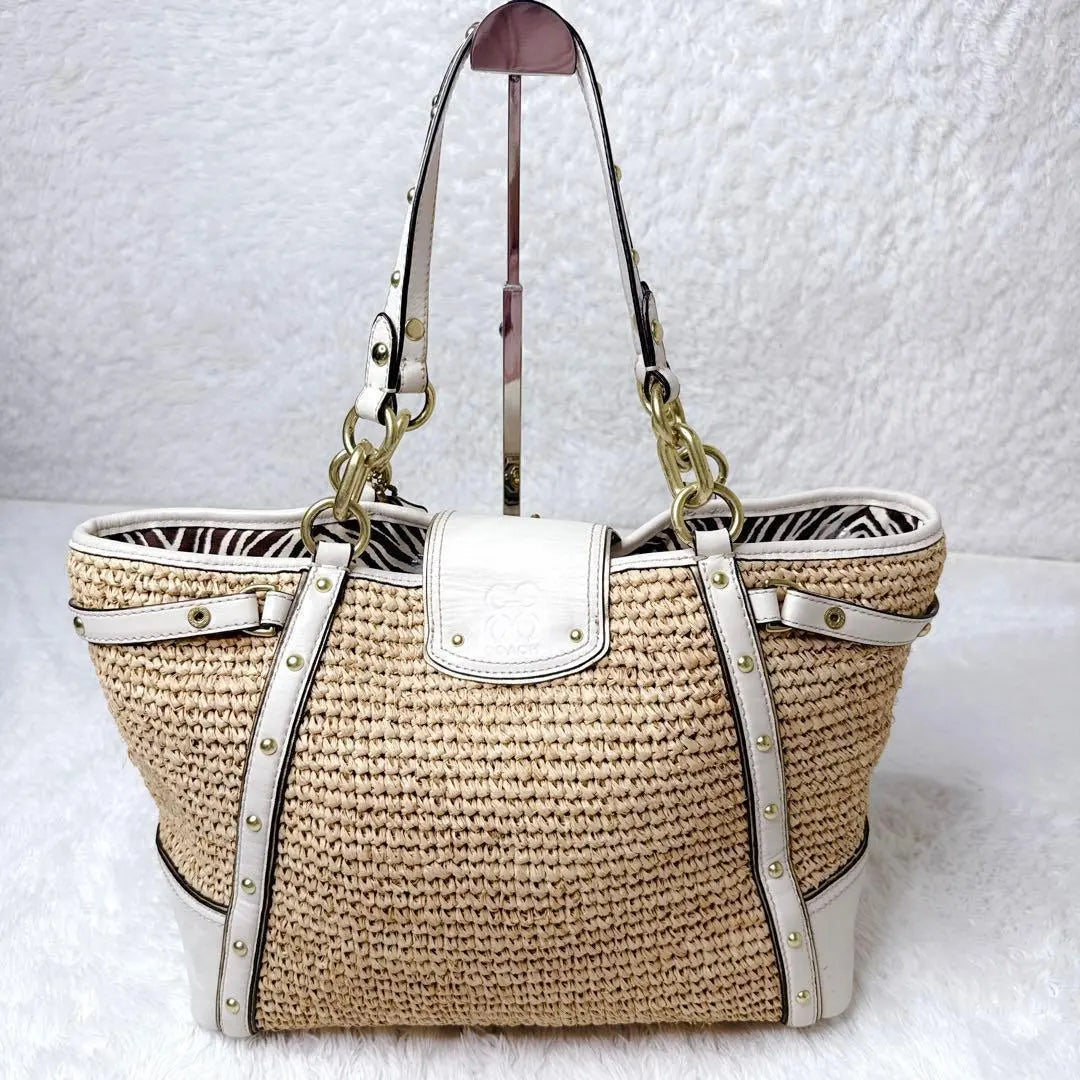 Vintage Coach Hamptons Straw Floral Applique Tote Bag