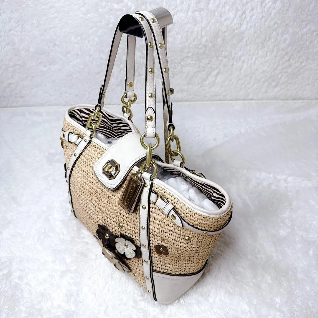 Vintage Coach Hamptons Straw Floral Applique Tote Bag