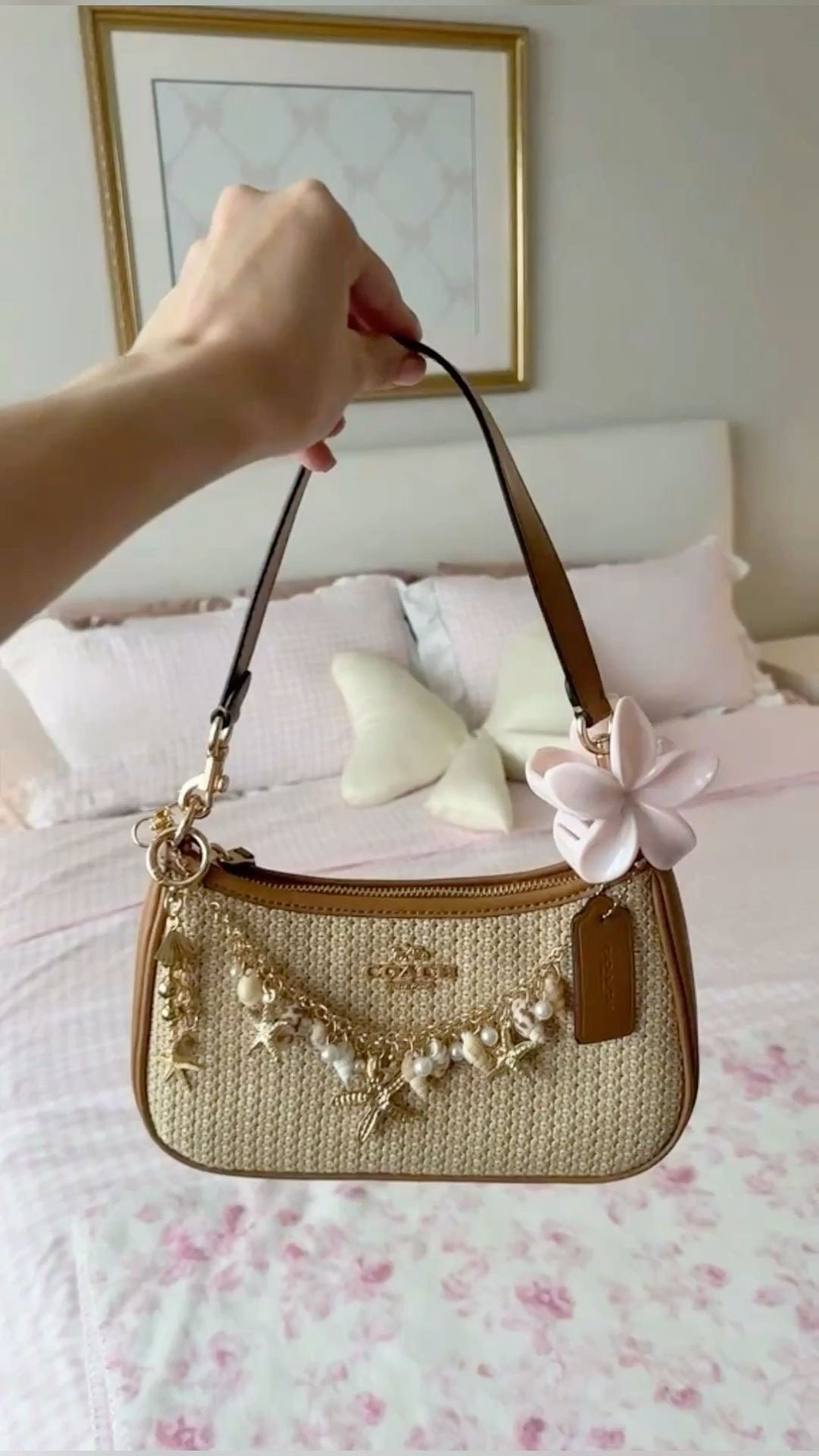 Coach Teri Shoulder Bag in Straw (charms included)